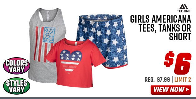 TEC-ONE Girls' Americana Tees, Tanks or Short