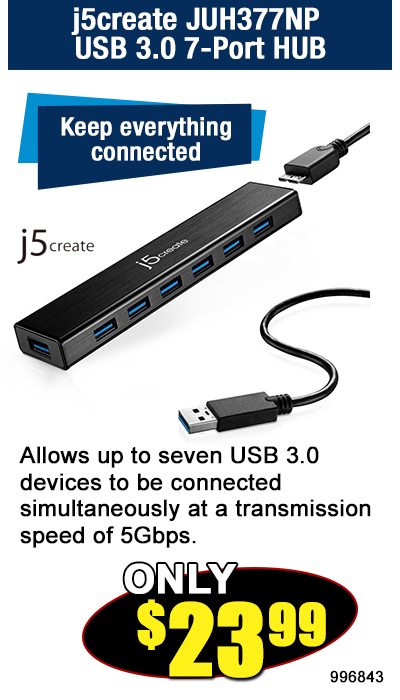 j5create JUH377NP USB 3.0 7-Port HUB