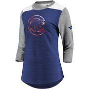Fanatics Branded Chicago Cubs Women's Royal/Gray Iconic Tri-Blend 3/4 Sleeve T-Shirt