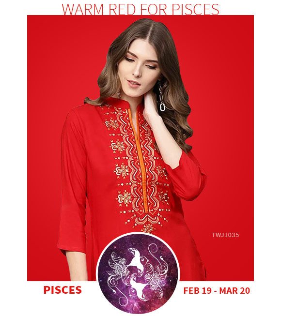 Zodiac Color for Pisces: Red ethnic and fusion wear. Shop!