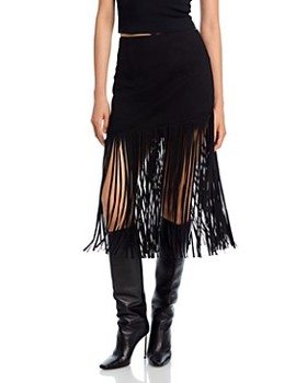 Bagatelle Faux Suede Fringe Midi Skirt