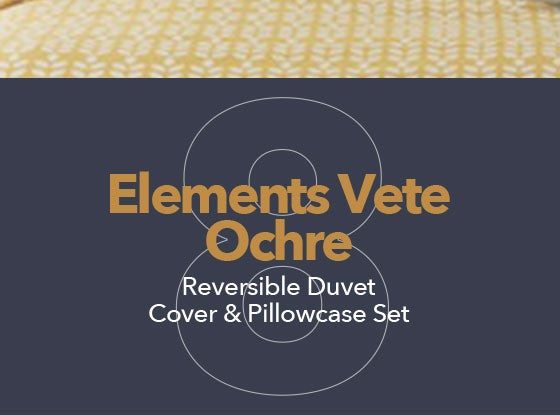 Elements Vete Ochre Reversible Duvet Cover and Pillowcase Set