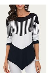 Asymmetric Hem Color Block T Shirt