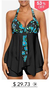 Open Back Printed Asymmetric Hem Tankini Set