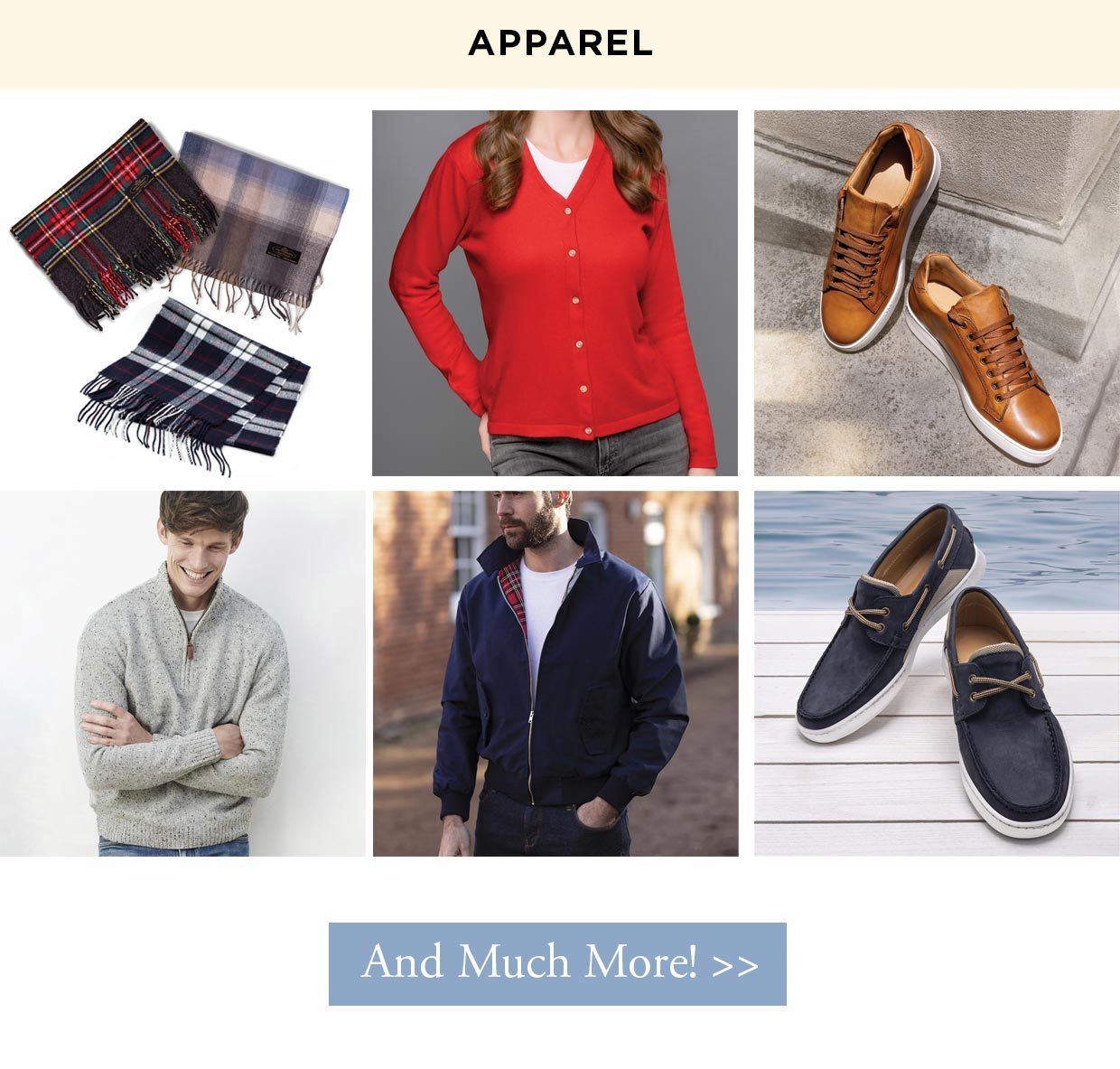 Apparel. Scarves, Sweaters, Sneakers, & Coats. And Much More!