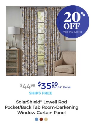 SolarShield® Lowell Rod Pocket/Back Tab Room-Darkening Window Curtain Panel | $35.99 per 84” Panel | 20% off | Valid thru 3/10/18 | ships free