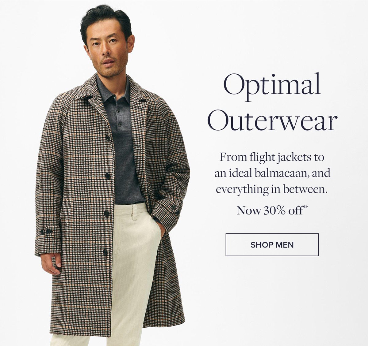 Optimal Outerwear. From flight jackets to an ideal balmacaan, and everything in between. Shop Men.