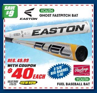 Easton Ghost Youth Fastpitch Bat or Fuel Youth Baseball Bat