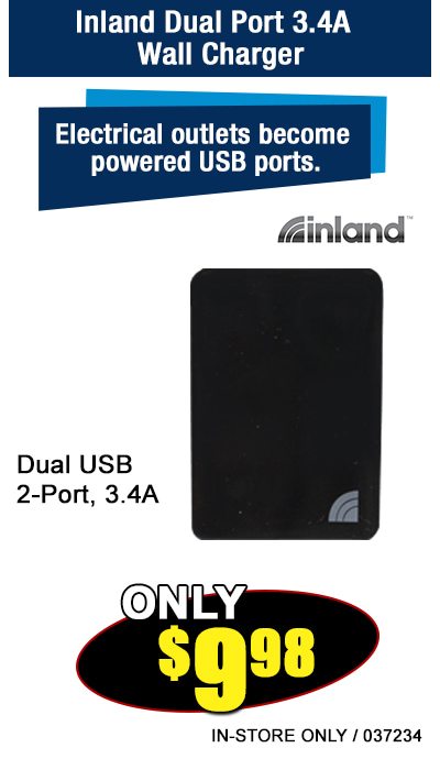 Inland Dual Port 3.4A Wall Charger