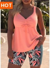 ROTITA Drawstring Dusty Pink Plants Print Tankini Set