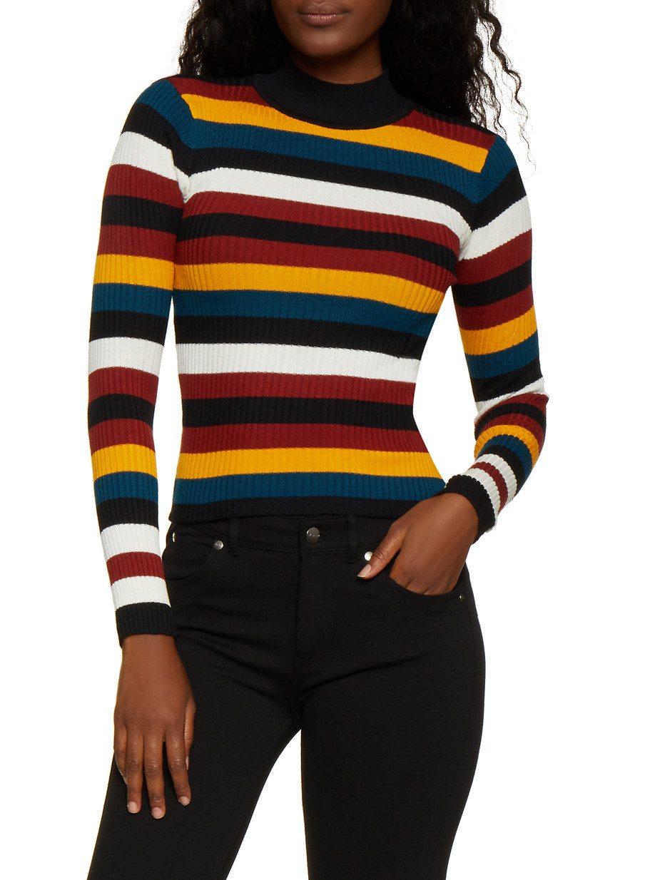 Striped Mock Neck Sweater