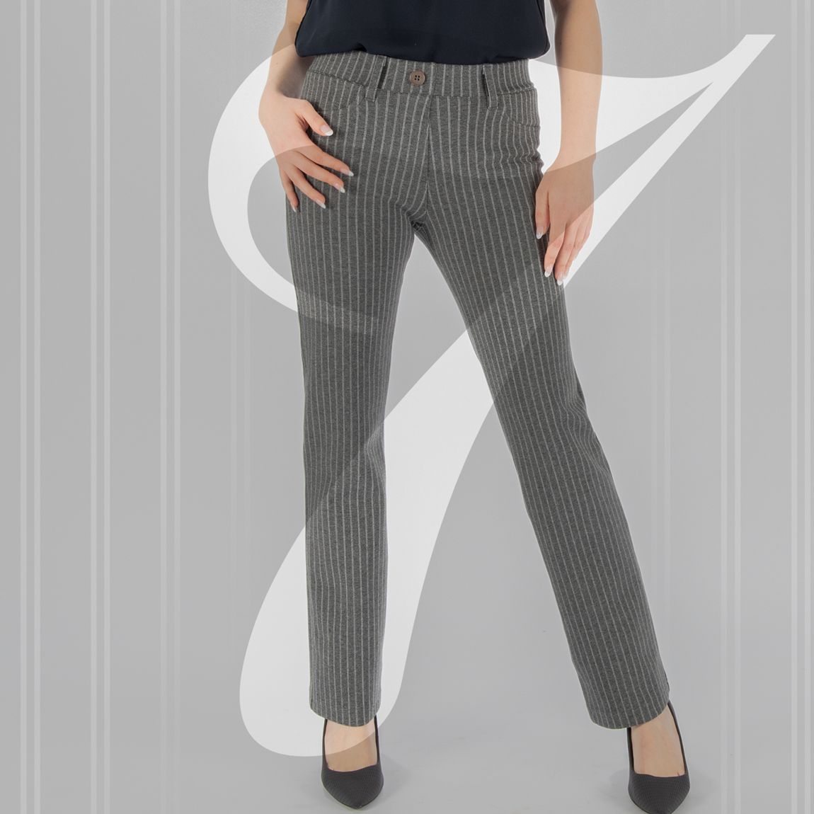 Straight-Leg | 7-Pocket Dress Pant Yoga Pants (Gray Double-Pinstripe)