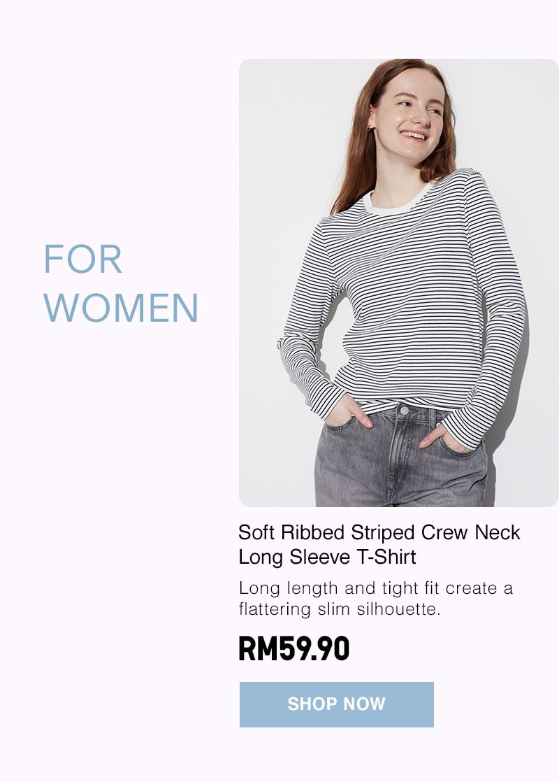 Soft Ribbed Striped Crew Neck Long Sleeve T-Shirt