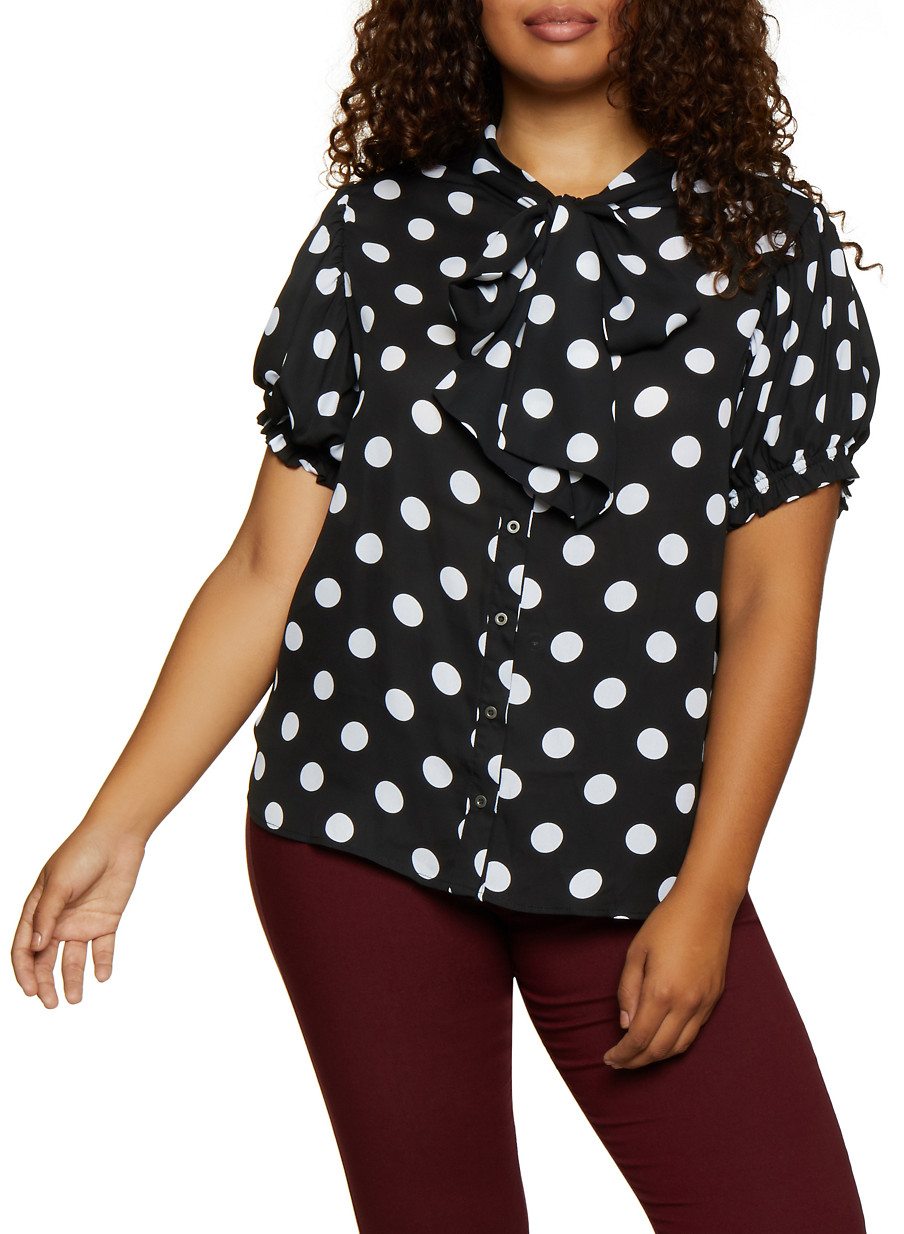 Plus Size Polka Dot Short Sleeve Blouse