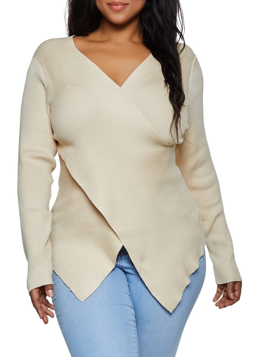 Plus Size Faux Wrap Asymmetrical Sweater