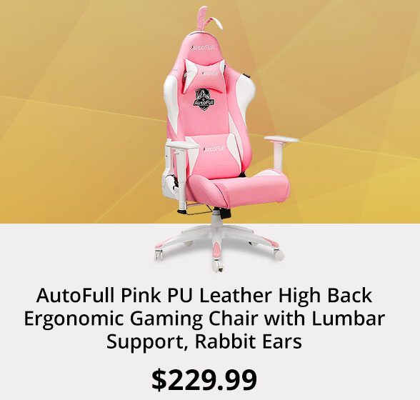 AutoFull Pink PU Leather High Back Ergonomic Gaming Chair with Lumbar Support, Rabbit Ears