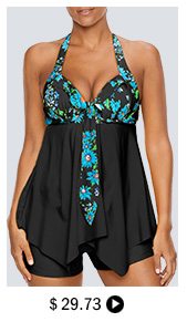 Open Back Printed Asymmetric Hem Tankini Set