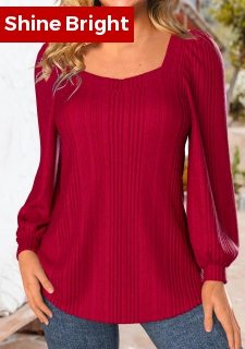 Red Long Sleeve Square Neck Sweatshirt