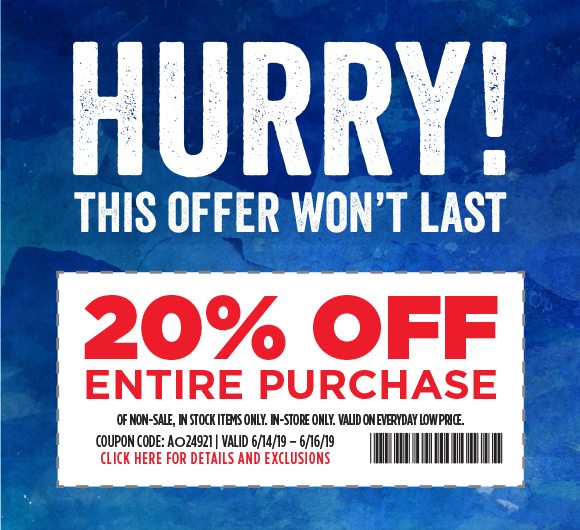 Hurry! This offer won't last - 20% off entire purchase.