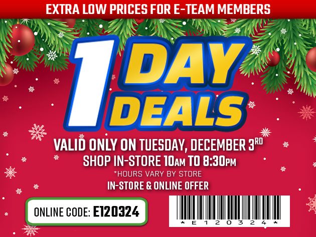 One Day Deals - Tuesday, December 3, 2024