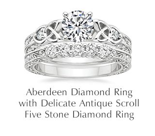 Aberdeen Diamond Ring with Delicate Antique Scroll Five Stone Diamond Ring