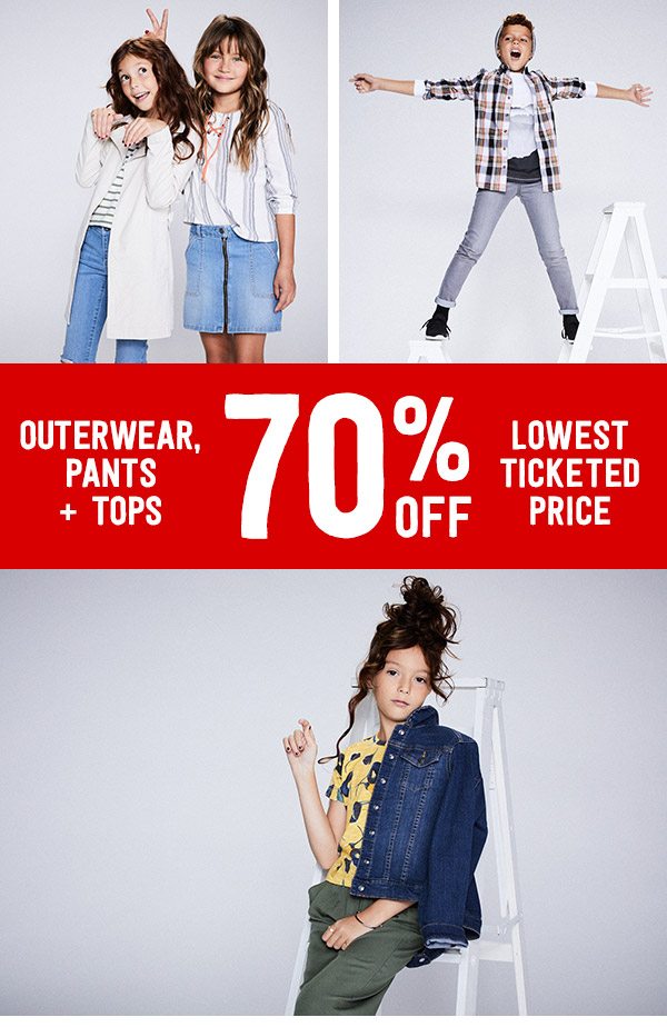 Outerwear, Pants + Tops 70% Off