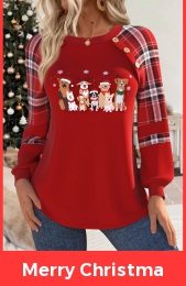 Christmas Red Patchwork Long Sleeve Round Neck Sweatshirt