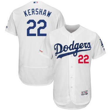 Majestic Clayton Kershaw Los Angeles Dodgers White Home Flex Base Authentic Collection Player Jersey