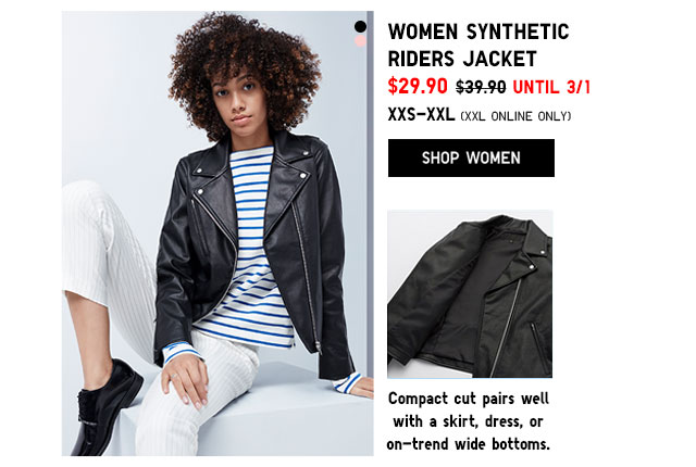 WOMEN SYNTHETIC RIDERS JACKET - NOW $29.90 - SHOP NOW