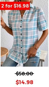 Plus Size Light Blue Button Plaid Blouse