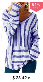 Pocket Long Sleeve Striped Hooded Collar T Shirt