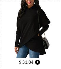 Pocket Black Asymmetric Hem Long Sleeve Hoodie