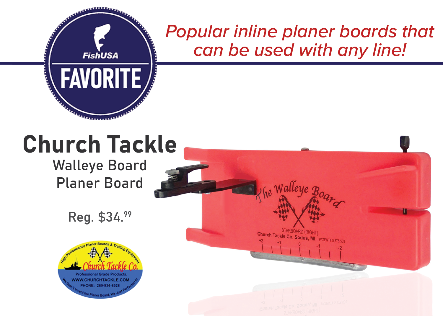 Church Tackle Walleye Board Planer Board