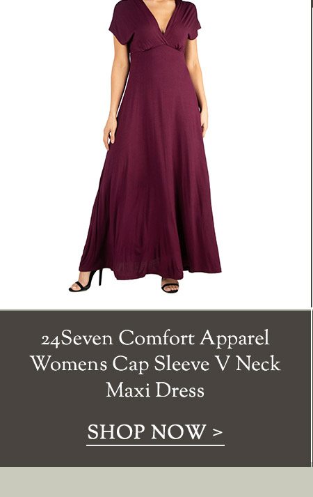 24Seven Comfort Apparel Womens Cap Sleeve V Neck Maxi Dress 