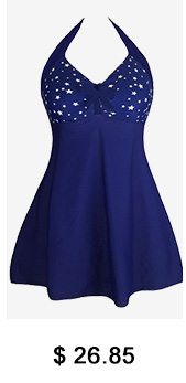 Halter Neck Star Print Navy Blue Swimdress