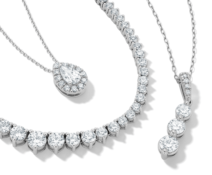 A stunning display of 3 Lab-Created Diamond  Necklaces