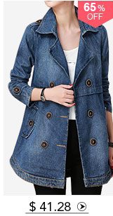 Button Embellished Notch Collar Long Sleeve Denim Coat