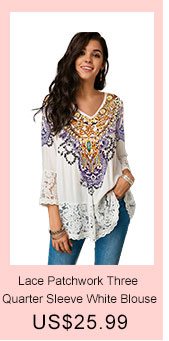 Lace Patchwork Three Quarter Sleeve White Blouse 