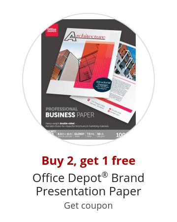 Buy 2, get 1 free Office Depot® Brand Presentation Paper Get coupon