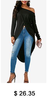 Long Sleeve Asymmetric Hem Skew Neck Blouse