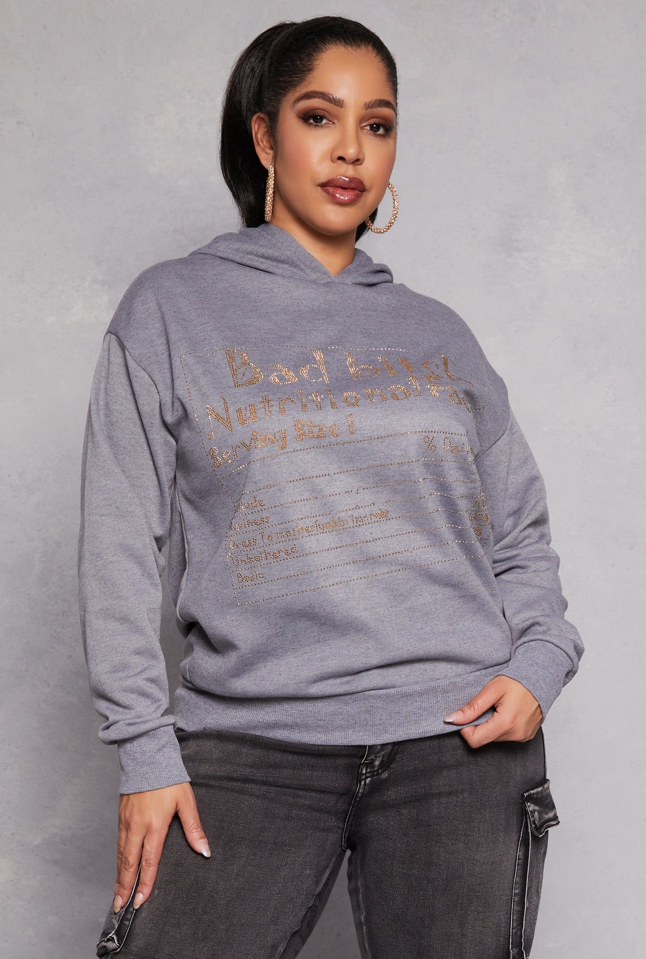 Plus Size Rhinestone Nutritional Facts Graphic Hoodie