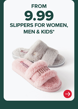 Gray and pink fuzzy slippers. From 9.99 slippers for women, men and kids.