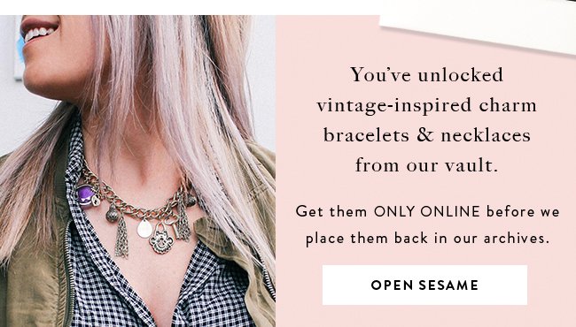 Shop vintage charm bracelets and necklaces before they’re gone, only online.