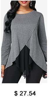 Asymmetric Hem Long Sleeve Light Grey Blouse