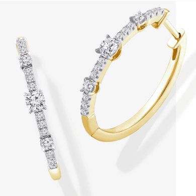 Memories, Moments, Magic Diamond Three-Stone Hoop Earrings 1/2 ct tw 10K Yellow Gold