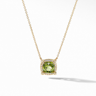Petite Châtelaine® Pavé Bezel Pendant Necklace in 18K Yellow Gold with Peridot