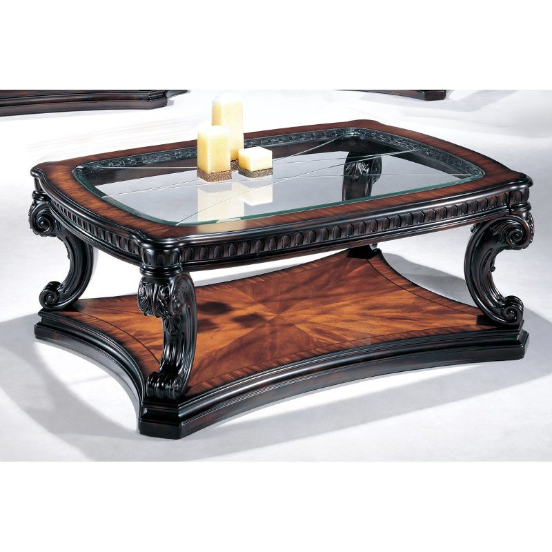 Contemporary Brown and Glass Top Coffee Table - Grand Estates