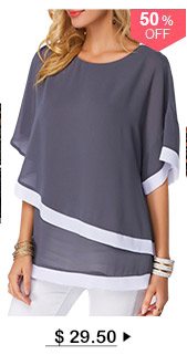 Half Sleeve Dark Grey Chiffon Blouse