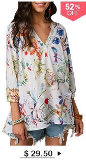 Printed Three Quarter Sleeve Button Neck Blouse