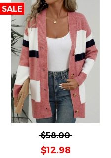 ROTITA Button Striped Pink Long Sleeve Cardigan